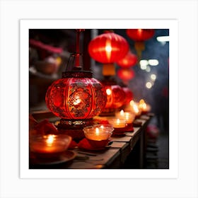 Lanterns Red Fireworks Dragon Festival Reunion Prosperity Joy Luck Fortune Blessings Fami (2) Art Print