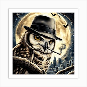 Owl Smoking A Cigarette Art Print