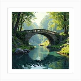 Charming Bridge Arching Over A Serene Stream 1 Art Print