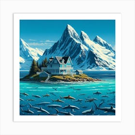 An island with sharks (Variant 2) Art Print