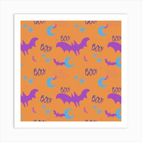 Purple And Blue Batty Boo On Creame Art Print