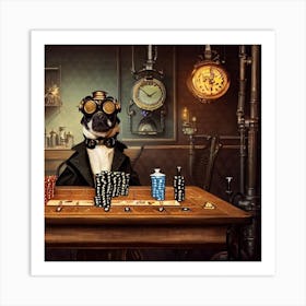 Steampunk Dog Playing Poker Art Print