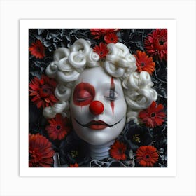 Sleeping Clown Surrounded By Flowers Art Print