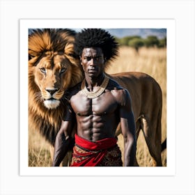 Lion And The Man 2 Art Print