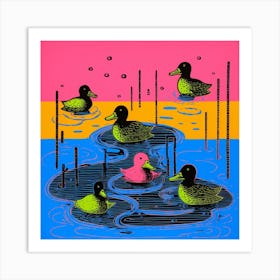 Colourful Duckling Swirl Pattern 1 Art Print