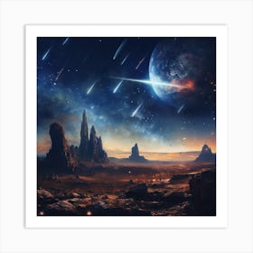 Space Landscape With Meteors Art Print