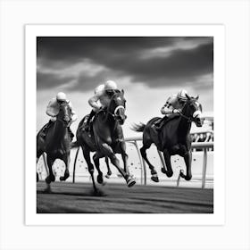 Black And White Horse Racing Art Print