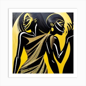 Two Women In Gold And Black Art Print