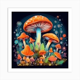 Mushrooms And Flowers 19 Art Print