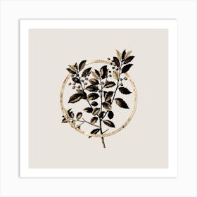 Gold Ring Evergreen Oak Glitter Botanical Illustration n.0187 Art Print