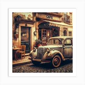 Old Car On Cobblestone Street Art Print