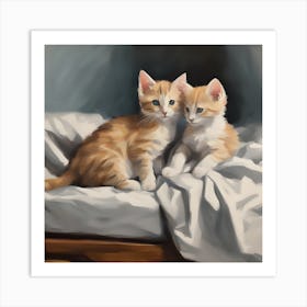 Two Kittens On A Bed 1 Art Print
