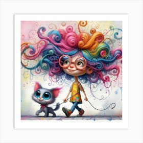 Girl And Her Cat 1 Art Print