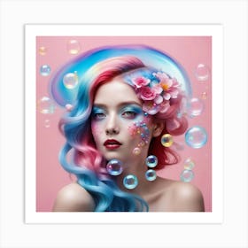 Beautiful Girl With Makeup And Bubbles Art Print