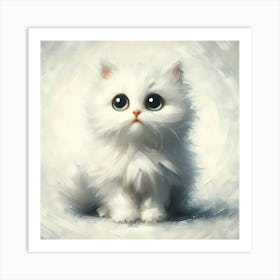 Mysterious Whiskers White Kitten Oil Portrait Art Print