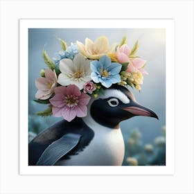 A Whimsical Penguin With A Fragrant Flower Crown (4) Art Print