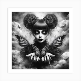 Gothic Girl With Butterflies Art Print