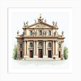 Elegant Watercolor Of An Italian Opera House, Featuring Grand Architecture 1 Art Print