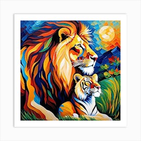 Lion And Cub Painting Art Print