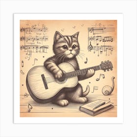 A cat playing a guitar 2 Art Print