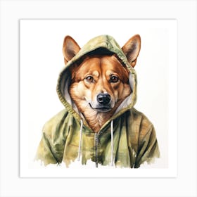 Watercolour Cartoon Dingo In A Hoodie 3 Art Print