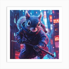 Futuristic City Ninja Squirrel Backdrop 4 Art Print