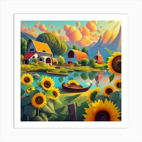 Farm Garden With Sunflowers Art Print 2 Art Print