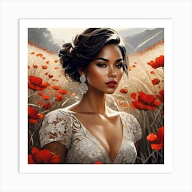 Beautiful Woman In A Field Of Poppies Art Print