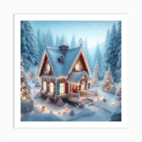 Christmas House In The Snow Art Print