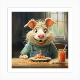 Rabbit Eating Spaghetti Art Print