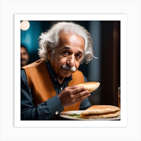 Einstein Enjoying Masala Dosa Art Print