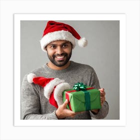 Man In Santa Hat Art Print