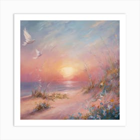 Doves At Sunset 4 Art Print