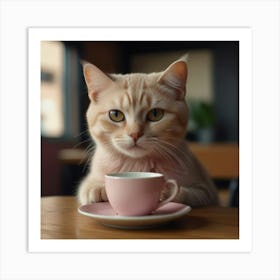 Cat With Cup Of Tea Art Print