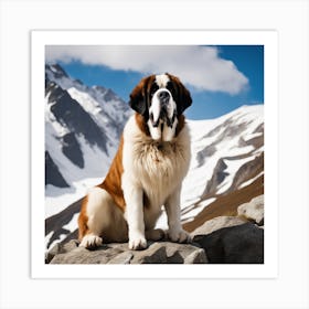 St Bernard Dog In Mountain (1) Art Print