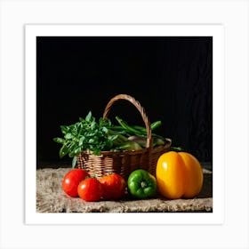 Assorted Vegetables Including Tomatoes Carrots Bell Peppers And Green Beans Harvested From A Gard (2) Art Print