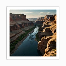 A Dramatic Canyon With Towering Rock Formations And A Winding River Below Art Print