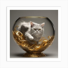 Cat In A Gold Bowl 12 Art Print