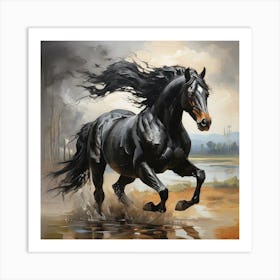 Black Horse Running Art Print