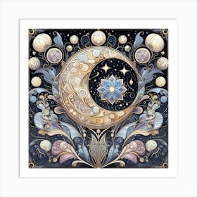 Moon And Flowers Art Print