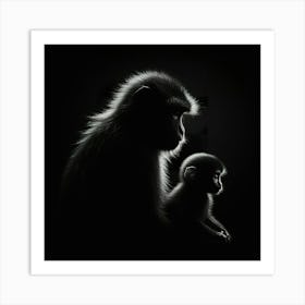 Silhouette Of A Monkey Art Print