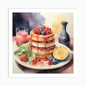 Watercolor Of Pancakes Art Print