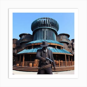 Cowboy In Front Of A Building Art Print