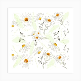 Spring Time Colorful Daisies Pattern Square Art Print