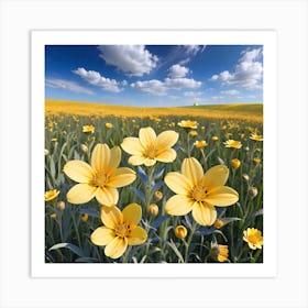 Yellow Flowers In A Field 11 Art Print