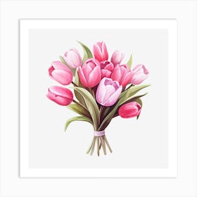 Pink Tulips On Black Background Art Print