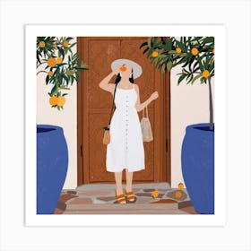 Illustration Of A Woman Holding Oranges Art Print