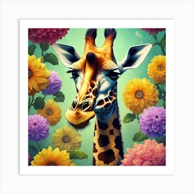 Giraffe In Floral Vintage Arne Thun S Realistic Art (1) Art Print