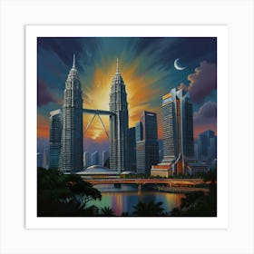 Petronas Towers At Sunset Art Print