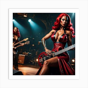 Two Red Haired Women Playing Guitars Art Print